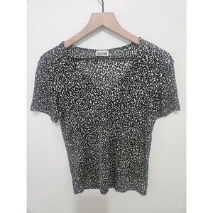 Western Connection Womens Leopard Print V-Neck Short Sleeve Top Small Animal Pri